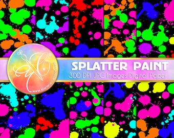 Neon Paint Splatter Digital Paper, Neon Digital Paper, Neon Party Decoration, Printable Scrapbook, Digital background, Scrapbooking Paper