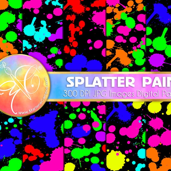 Neon Paint Splatter Digital Paper, Neon Digital Paper, Neon Party Decoration, Printable Scrapbook, Digital background, Scrapbooking Paper