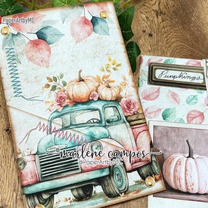 Pastel Pumpkin Junk Journal Folio Kit, Printable Fall Ephemera, Cozy Autumn Journal with Pockets, Soft Blush Scrapbook Printable image 4