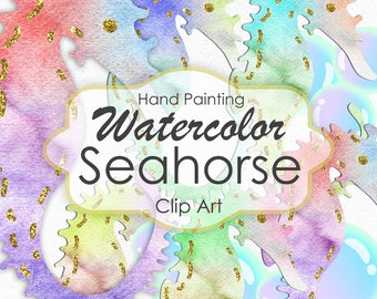 Watercolor Seahorses Clip Art, Sea Life Clipart, seahorses colorful, Hand Painted, Watercolor clipart, Digital Scrapbook