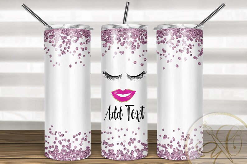 Lips Eyelashes Skinny Tumbler Sublimation Design 3 DESIGNS Download Template Skinny Tumbler 20oz Design Eyelashes Rose Gold