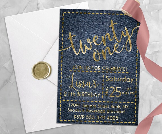 21st Birthday Invitation Denim Sewing Invitation Denim Birthday