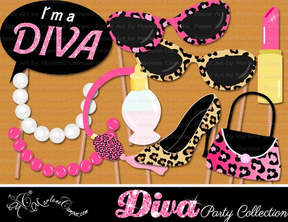 All dolled up Photo Booth Props, Diva Birthday photo booth props, Diva, Fashion Girls, Printable photo booth props, Birthday photo booth Il_570xn