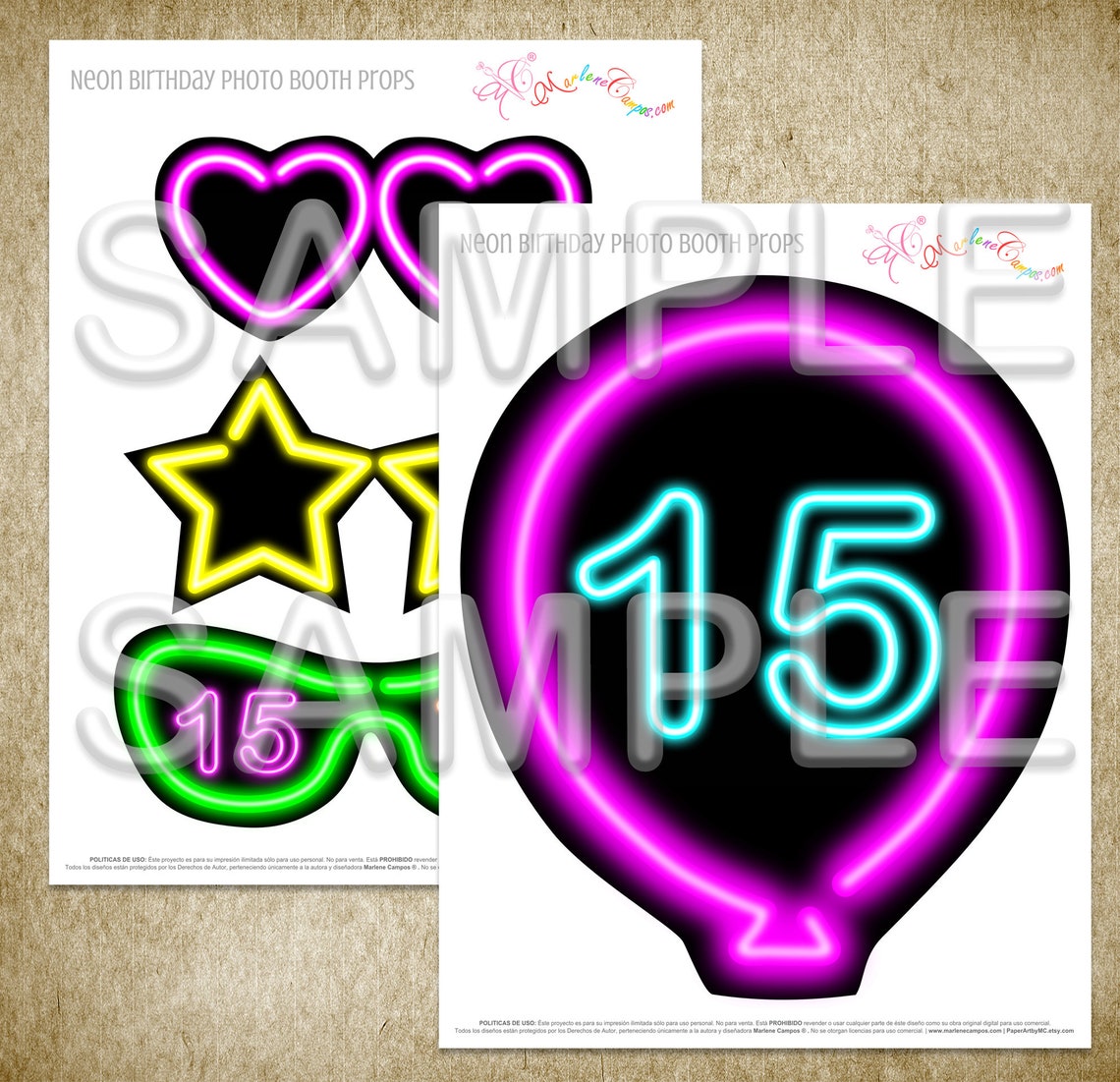 15th Neon Birthday Photo Booth Props Neon Party Birthday Etsy
