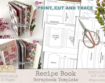 Printable Recipe Book Scrapbook Album Template: DIY Paper Craft (PDF Download, 4x7.5 inches