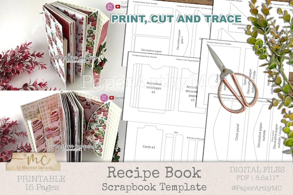 Printable Recipe Book Template, Scrapbook album Kit, Recipe Scrapbook Album, Mini Album, Scrapbook Album Base, Paper Craft, Instant Download