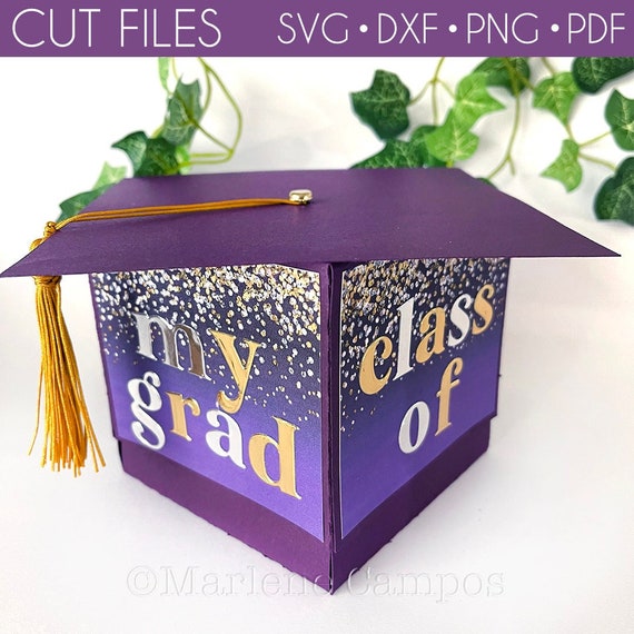 Graduation Cap Gift Box | Die cut Files | PURPLE | svg, dxf, png, pdf | ANY YEAR | Cricut Project, Silhouette Cameo Project | Free Tutorial Il_570xn