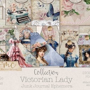Junk Journal Ephemera Victorian Lady Kit, Printable Vintage Add Ons, Scrapbook and Journaling Ephemera, Scrapbooking kit, Instant Download