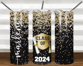 ANY YEAR Graduation Skinny Tumbler Sublimation, Black, Gold, Silver, Glitter, Class of, Skinny Tumbler 20oz Design, Download Template