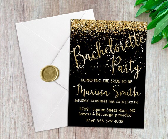 Black And Gold Bachelorette Party Invitations 3