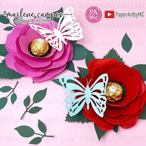 CUT FILE Paper Rose Chocolate Holder Rose and Butterfly Candy Holder TUTORIAL svg, dxf, png Cricut Project, Silhouette, ScanNcut image 2