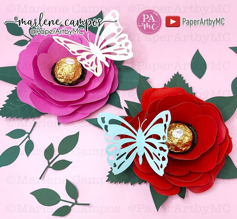 CUT FILE Paper Rose Chocolate Holder Rose and Butterfly Candy Holder TUTORIAL svg, dxf, png Cricut Project, Silhouette, ScanNcut image 2