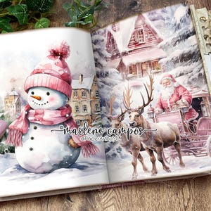 Pink Christmas Junk Journal Pages: Printable Winter Scrapbook (PDF)