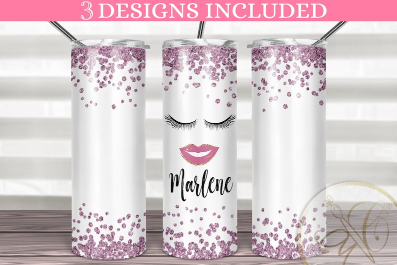 Lips Eyelashes Skinny Tumbler Sublimation Design 3 DESIGNS Download Template Skinny Tumbler 20oz Design Eyelashes Rose Gold