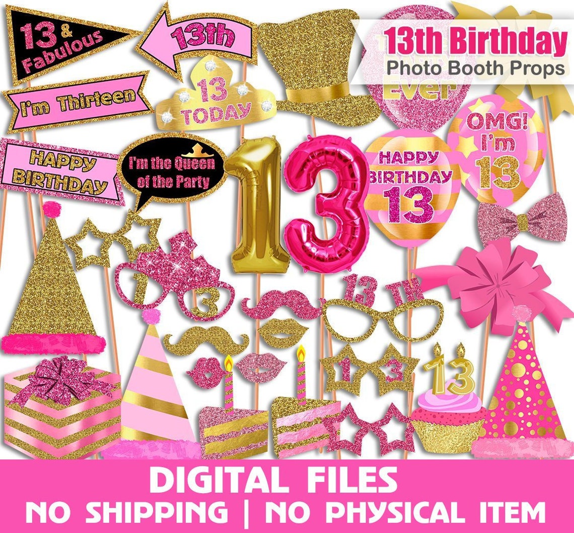 13th Birthday photo booth props 13th Birthday party Birthday | Etsy