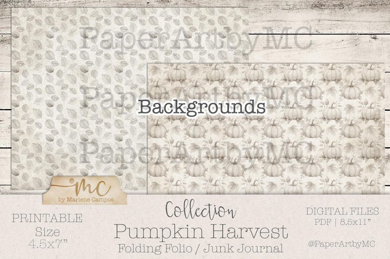 Pastel Pumpkin Junk Journal Folio Kit, Printable Fall Ephemera, Cozy Autumn Journal with Pockets, Soft Blush Scrapbook Printable image 7