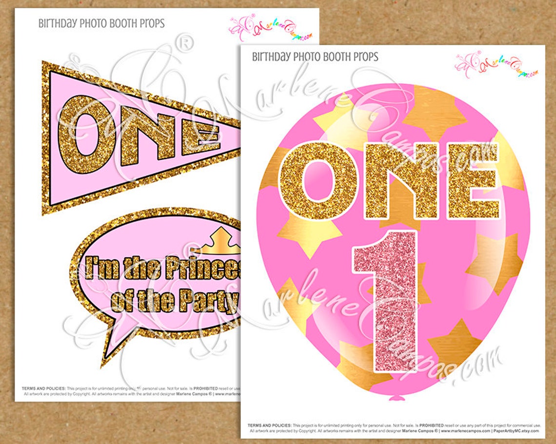 1st Birthday Photo Booth Props Pink Birthday Party Birthday - Etsy