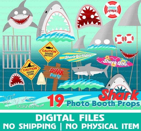 Shark photo booth props, Shark birthday party, Shark party decor, Photo Booth props set, Printable photo booth props - INSTANT DOWNLOAD Il_570xn