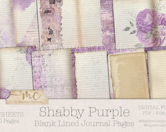 Blank Lined Journal Pages, Shabby, Purple, Junk Journal, Junk Journal Pages, Journal supplies, Vintage, Gift for her, Instant Download