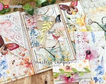 Botanical Junk Journal Folio Printable, Blooming Garden Folder for Ephemera and Tags, Floral Scrapbook Kit, Junk Journal Insert
