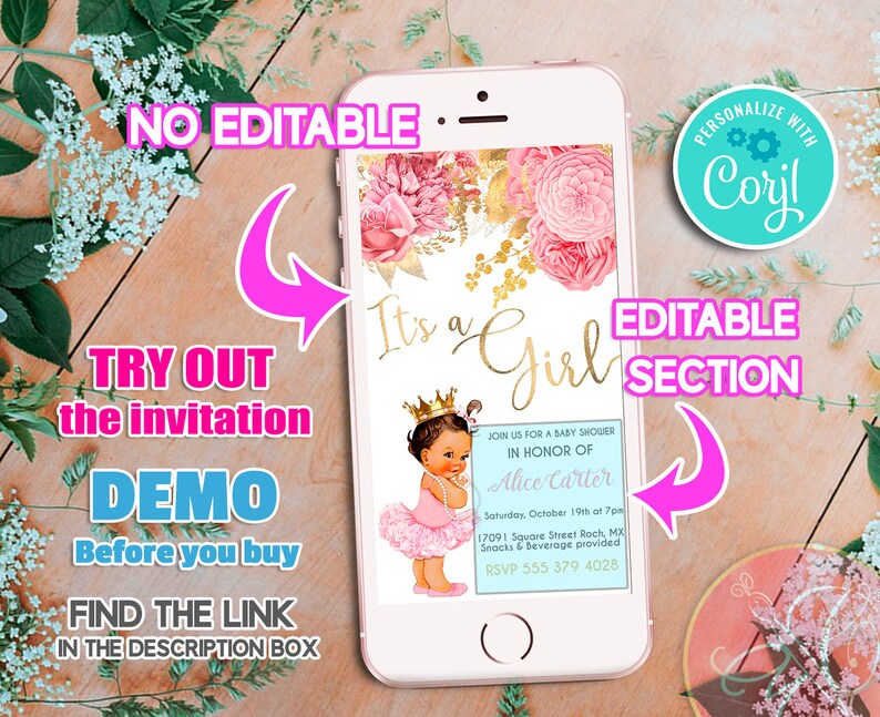 Baby Shower Evite Pink Floral Evite Baby Girl Electronic Etsy