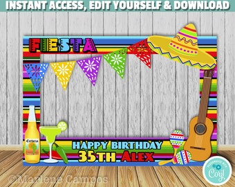 PRINTABLE Mexican Fiesta Photo Booth, Fiesta Photo Booth Frame, 5 de mayo, Birthday photo booth, Photo booth Backdrop | EDIT YOURSELF