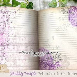 Pagine di Junk Journal, Shabby Purple, a righe bianche, Junk Journal, Junk Journal viola, Scrapbooking, Vintage, Regalo per lei, Stampabile