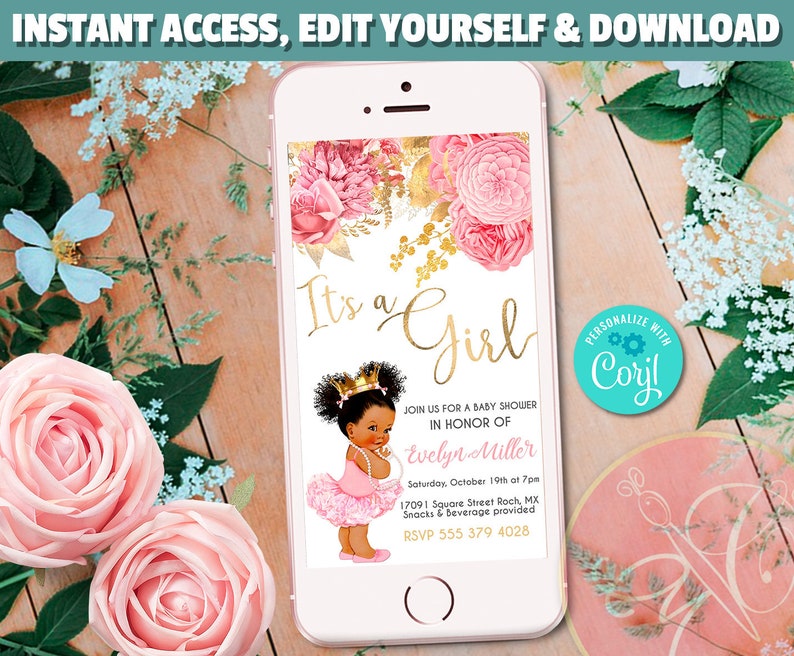 Baby Shower Evite Baby Girl Electronic Invitation Pink Etsy