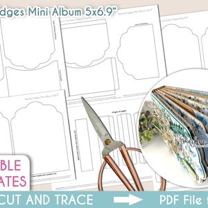 Plantillas de álbumes de recortes, álbumes con bordes anidados, plantillas imprimibles para miniálbumes, bases para miniálbumes, manualidades de papel