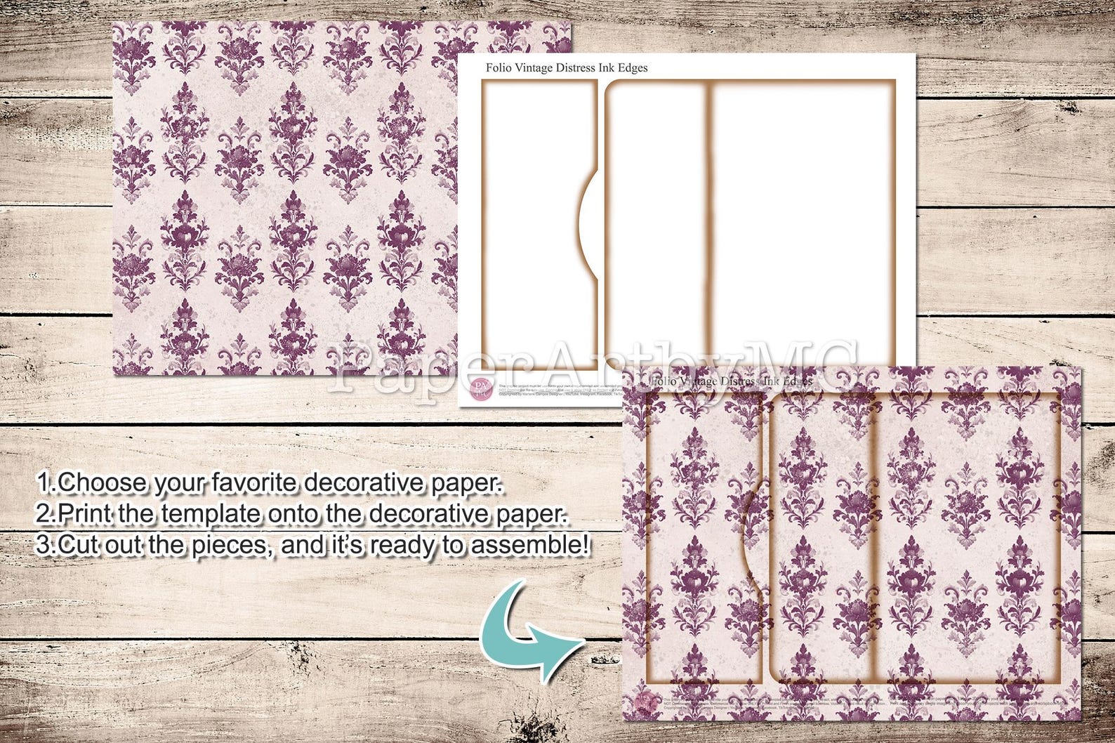 Junk Journal Folio Template Printable, Vintage Distress Ink Edge PDF ...