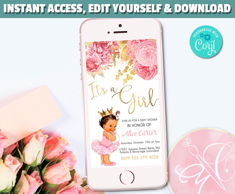 Baby Shower Evite Pink Floral Evite Baby Girl Electronic Etsy