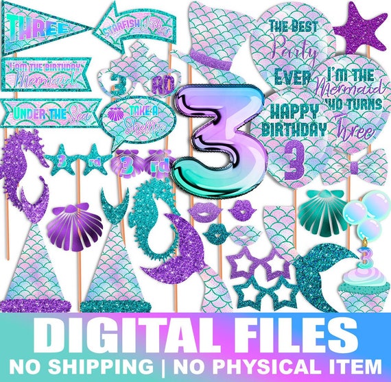 Mermaid Photo booth props, 3rd Birthday, Mermaid Birthday party, Mermaid Birthday, Party photo booth props, Printable, INSTANT DOWNLOAD Il_570xn