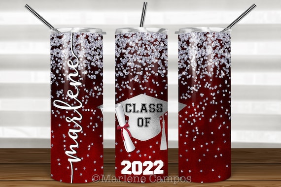 ANY YEAR Graduation Skinny Tumbler Sublimation, Burgundy, SILVER Glitter, Class of, Skinny Tumbler 20oz Design, Download Template Il_570xn