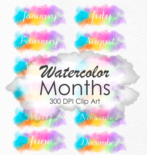 Months of the Year clip art, Watercolor clipart, Watercolor Clip Art, Invitations, Scrapbook Embellishment, Scrapbooking Il_570xn