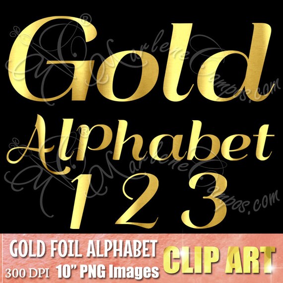 Gold Foil Alphabet Clipart, Gold Alphabet, Gold Letters Clip Art, Letters and Numbers clip art, Scrapbook, overlays Il_570xn