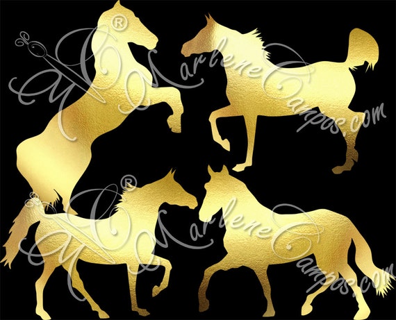Gold Foil Horse Clip Art, Metallic horse, Gold Horse clip art, Gold foil clip art, overlays clip art, Digital Scrapbook Il_570xn