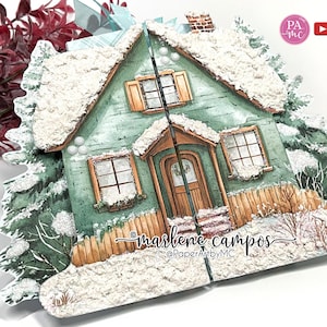 Folio plegable para diario basura, casa acogedora de invierno, librito para diario basura, álbum de recortes, miniálbum, manualidad de papel, imprimible