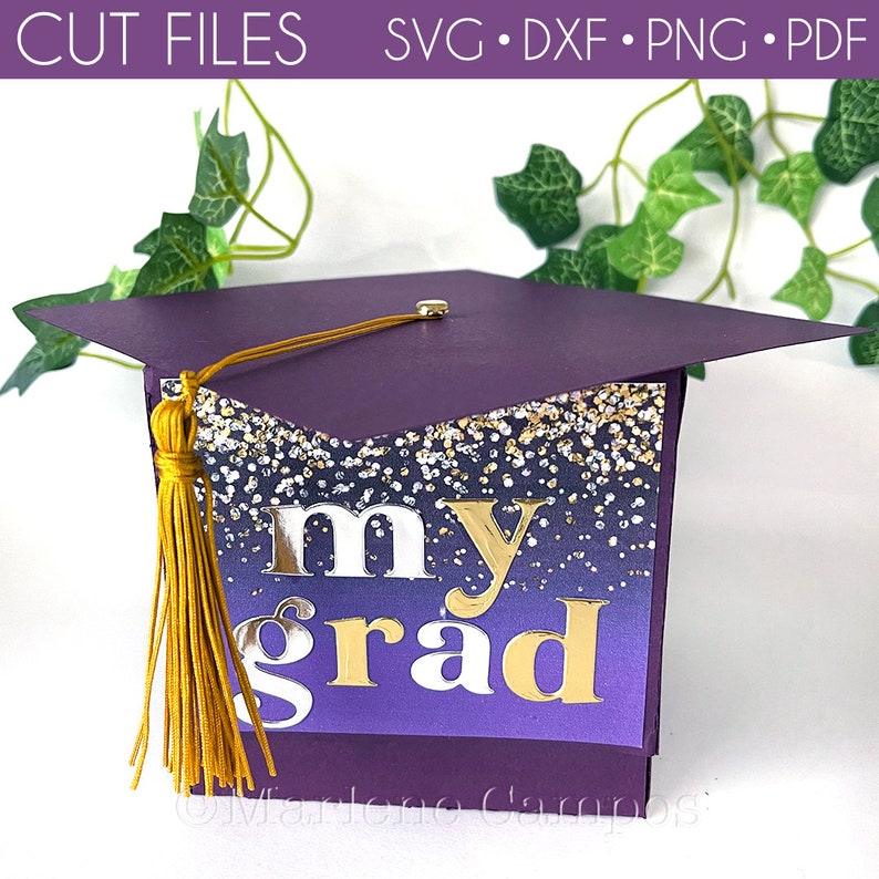 Graduation Cap Gift Box Die Cut Files PURPLE Svg Dxf Etsy