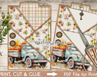 Cozy Fall Journal Insert, Printable Autumn Pocket Folder, Pumpkin Ephemera for Journaling and Scrapbooking