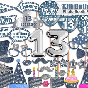13th Birthday Photo Booth Props, Denim, Diamonds, Crystal Sparkly ...