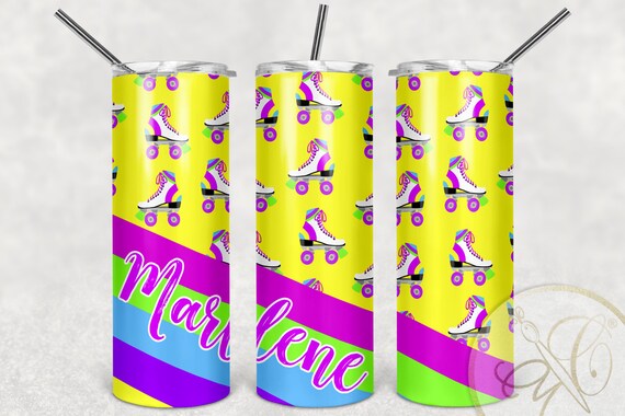 RETRO Roller Skates 20oz Skinny Tumbler Sublimation, 80's, 90's, Neon, Retro, Neon Skinny Tumbler Design, Download Template Il_570xn