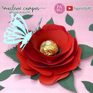 CUT FILE Paper Rose Chocolate Holder Rose and Butterfly Candy Holder TUTORIAL svg, dxf, png Cricut Project, Silhouette, ScanNcut image 5