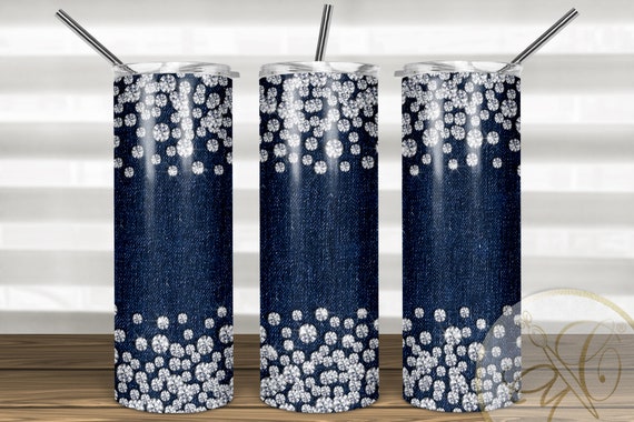 Denim and Diamond Skinny Tumbler Sublimation, Diamonds Confetti Design, Skinny Tumbler 20oz Design, Download Template Il_570xn