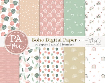Boho Digital Paper | Garden Boho | 12x12" SEAMLESS Digital Paper | Any Paper Craft | Scrapbooking Paper |Commercial Use