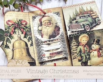 Vintage Christmas Folding Folio Junk Journal | Folding Folio Booklet | Junk Journaling Template| +Tutorial |  PRINTABLE