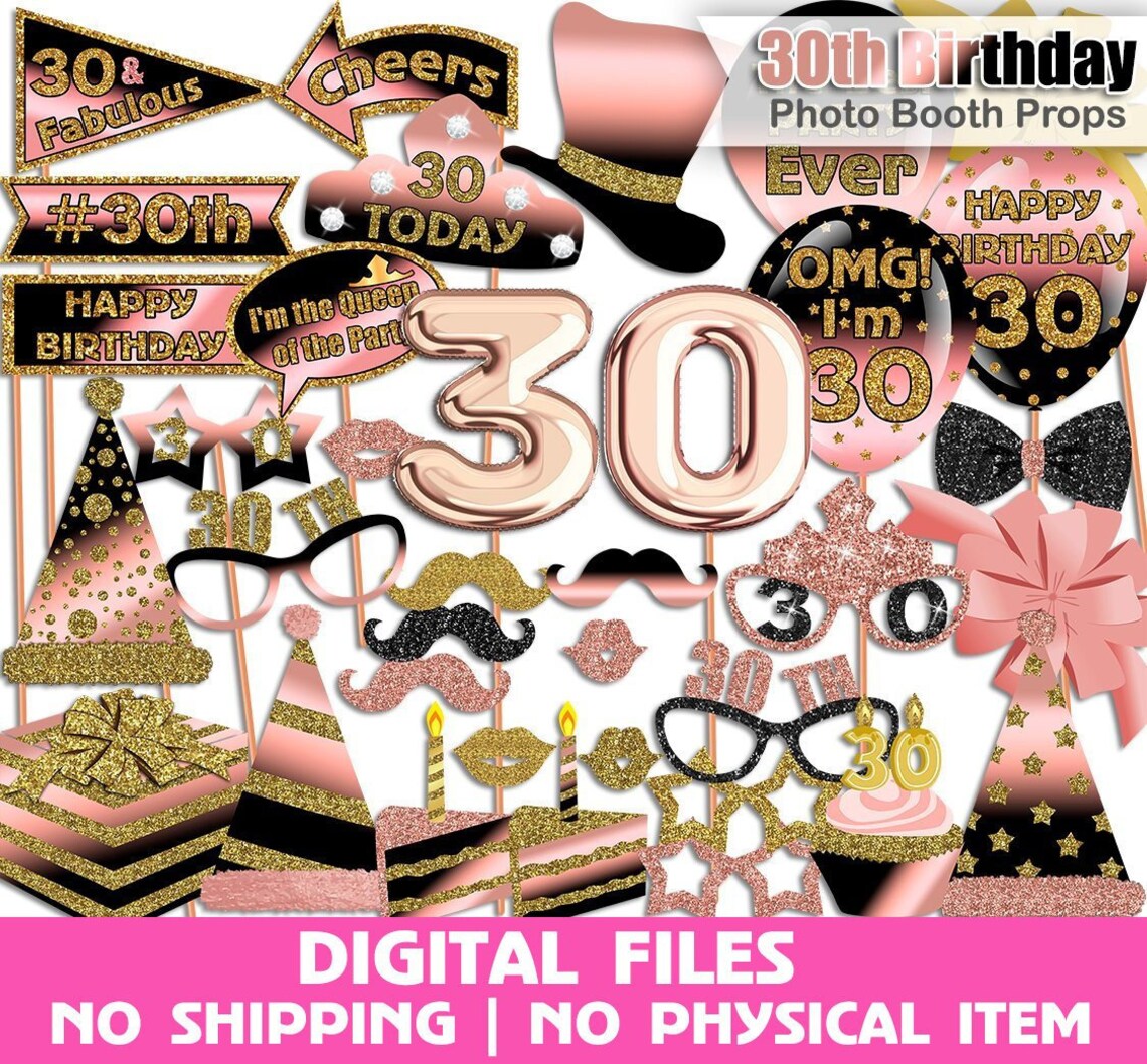 30th Birthday Photo Booth Props Rose Gold Black Gold 30th Etsy