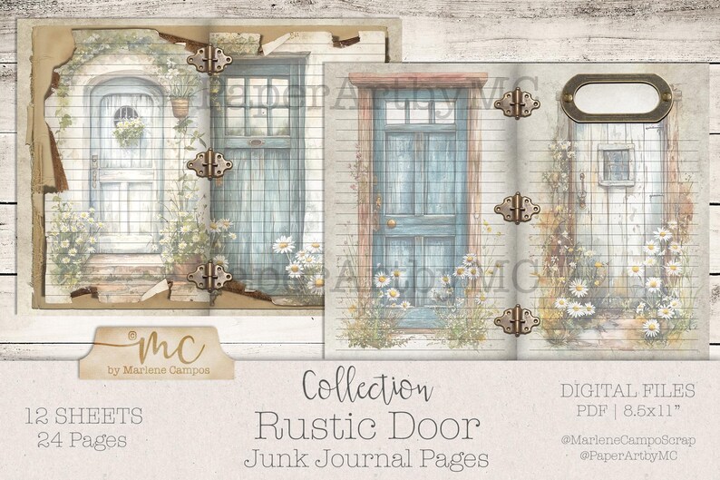 Vintage Door Junk Journal Pages Kit, Printablerustic Scrapbook Paper ...