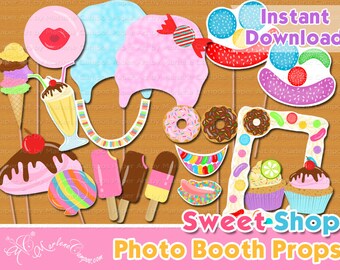 Sweet Shopp Photo Booth Props, Sweet Shoppe Birthday, Sweet Shoppe Party, Candyland Party, photo booth props, Printable - INSTANT DOWNLOAD