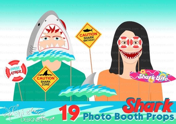 Shark Photo Booth Props, Shark Birthday Party, Shark Party Decor