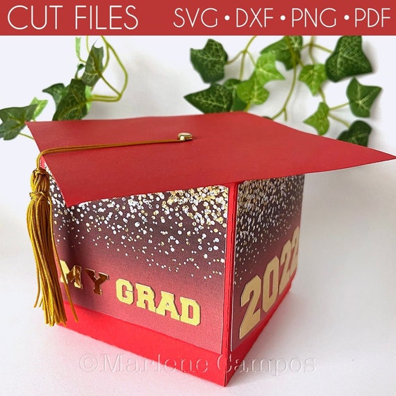 Graduation Cap Gift Box | Die cut Files | RED | svg, dxf, png, pdf | ANY YEAR | Cricut Project, Silhouette Cameo Project | Free Tutorial Il_570xn